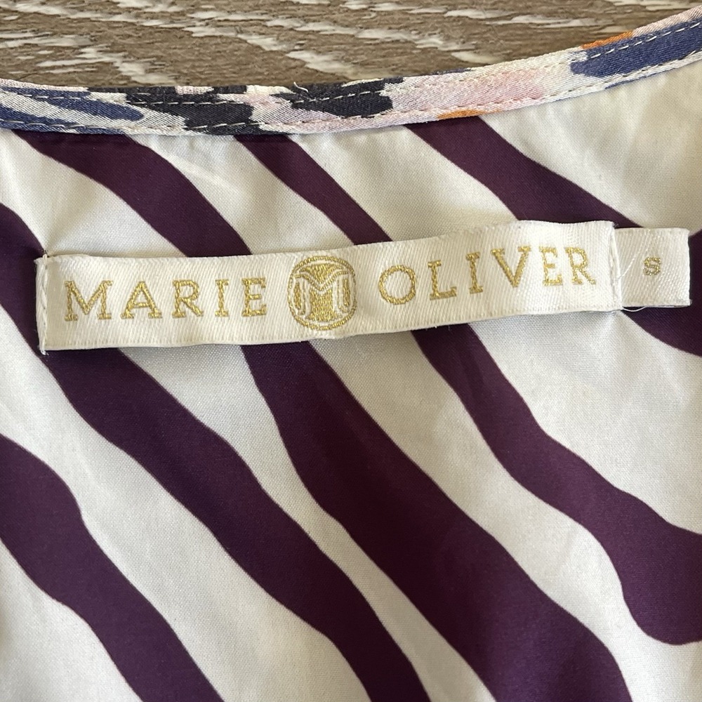 Marie Oliver Flutter Sleeve Blouse Small Zebra Lined Crinkle Fabric V-Neck Ties - Picture 5 of 8